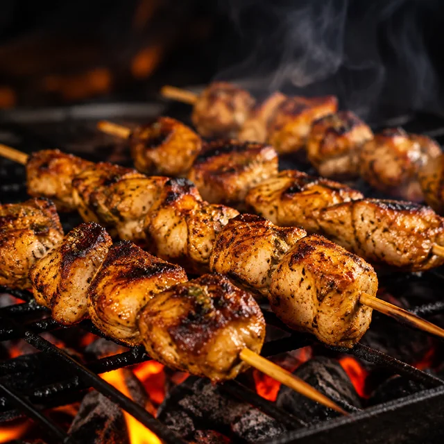 Marinated chicken skewers